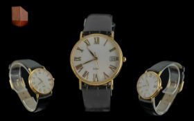 Swiss Made Modern 14ct Gold Cased Slim-line Quartz Wrist Watch, Marked 585 - 14ct. Water