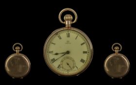 Omega Gold Plated Keyless Open Faced Pocket Watch. c.1900 - 1910. Dial with Hairline ( faint )