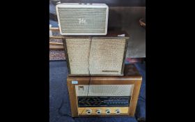 Vintage Oak Cased Bush Radio 15'' high x 20'' wide x 8'' deep, together with a Rediffusion speaker