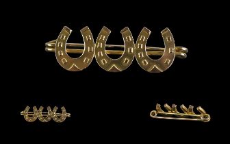 Edwardian Period 9ct Gold Horseshoe Brooch, Marked with Full Hallmark, Pleasing Design. Weight 2.8