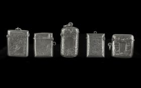 A Fine Collection of Early 20th Century Sterling Silver Hallmarked Vesta Cases, five in total.