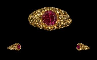 22 Carat Gold Superb Quality Hand Made Single Stone Ruby Set Ring marked 22 carat gold to interior