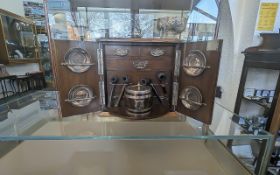 Early 20th Century Oak Smokers Cabinet - Fitted Interior, Tobacco Barrel, 4 Pipes, Trays etc...