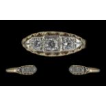 Ladies - 14ct Gold Attractive 3 Stone Diamond Set Ring. Excellent Design / Setting. Marked 14ct to