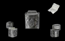 French Silver Hinged Lidded Patch Box with chased decoration to all sides. Of small proportions,