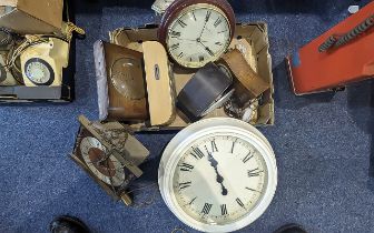 Box of Assorted Vintage Clocks, including mantle clocks, wall clocks, two wooden clock money