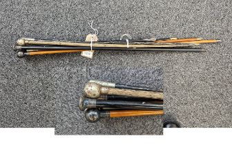 Seven Swagger Sticks, nickel and silver tops, longest 32''.