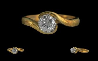 Ladies - Excellent Quality 18ct Gold Single Stone Diamond Set Ring. Full Hallmark to Interior of
