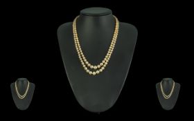 Double Strand Pearl Necklace with 9ct Gold Clasp. Pearl Necklace of Graduating Form, Luster of