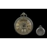 Victorian Period Superb Sterling Silver Case Open Faced Keywind Pocket Watch. English lever movement