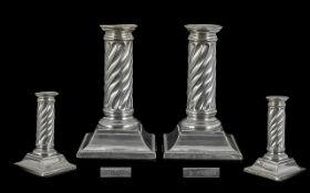 Victorian Pair of Sterling Silver Candlesticks supported on a square stepped base hallmark for