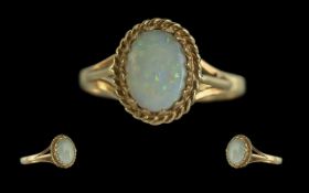 Ladies Attractive 9ct Gold Single Stone Opal Set Ring full hallmark to interior of shank the opal of