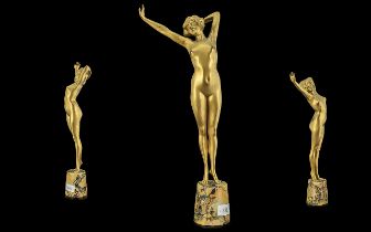 AFTER PAUL PHILIPPE A PATINATED ART DECO FIGURAL BRONZE STATUE of a young outstretched female nude -