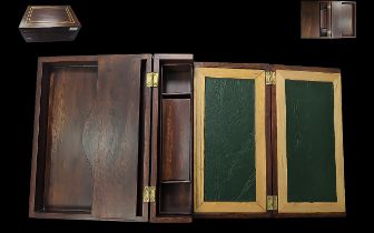 Inlaid Mahogany Writing Slope, green tooled interior, pen recess and inkwell space. Drawer to front,