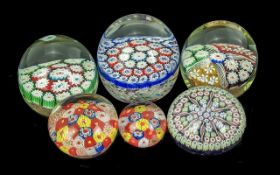 Collection of Millefiore Paperweights, six in total, assorted patterns and designs.