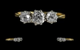 Antique Period - Attractive 3 Stone Diamond Set Ring. Marked 18ct and Platinum. The 3 Faceted