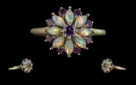 Ladies Attractive 9ct Gold Opal & Amethyst Set Dress Ring. Full hallmark to shank. Opals and