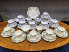 Foley Porcelain Tea Service 'Cornflower', comprising 7 large cups, 1 small cup, 8 saucers, 8 side