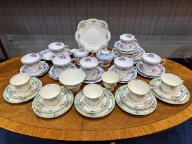 Foley Porcelain Tea Service 'Cornflower', comprising 7 large cups, 1 small cup, 8 saucers, 8 side
