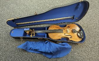 Violin in Fitted Case, with bow, measures 14'', overall 23''.