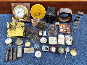 Clock Interest - Box of Assorted Clocks & Parts, including a ship's clock, clock parts, pendulums,