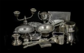 Collection of Silver Items, comprising silver backed hairbrush, mirror and clothes brush, salt pot