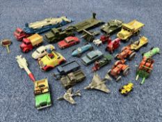 Box of Vintage Metal Die-cast Vehicles, Includes Noddy, Tanks, Airplanes, Trucks, Tractors etc.