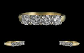 18 ct Gold Pleasing Quality 4 Stone Diamond Set Ring full hallmark to interior of shank The four