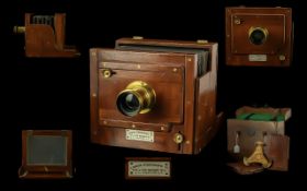 London Stereoscopic Mahogany Camera, Half Plate Camera In Fitted Case With Three Plate Holders
