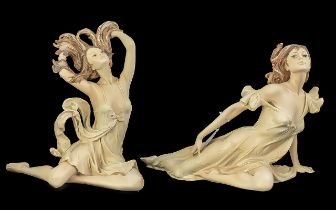 Pair of Modern Italian Reclining Figures made by Classic Figures of Italy, sculpture A Santini,