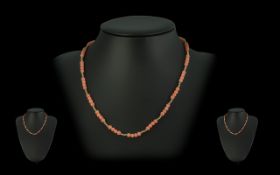 Ladies 9ct Gold & Coral Set Necklace, marked 9ct. The well matched corals of excellent colour with
