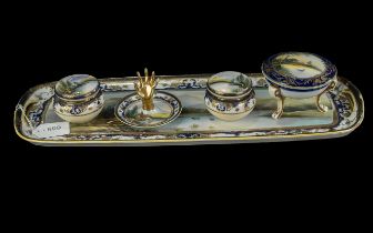 Noritake Dressing Table Set, to include three trinket dishes, a ring stand and a tray, all decorated