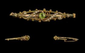 Edwardian Period 1902-1910 Attractive 9ct Open Worked Peridot and Seed Pearl Set Hanged Bangle not