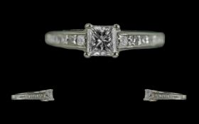 Platinum - Excellent Quality Diamond Set Dress Ring. Marked 950 to Interior of Shank. The Central