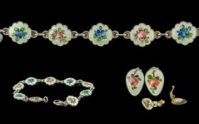 Norwegian Fine Quality Sterling Silver & Enamel Bracelet, with matching earrings. All depicting