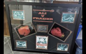 Boxing Interest - Ali V Frazer 'The Thriller In Manila' Signed Boxing Gloves. Housed In A Glazed