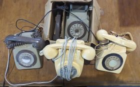 Four Vintage Telephones, including primrose colour wall phone, boxed Avocado phone No. 746 GEN 70/1,