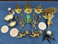 Box of Collectables ( Cherubs ) etc. Large Box of Large Cherub Figures, Wall Hanging Shelves, Wall