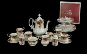 Royal Albert 'Old Country Roses' Tea Set, comprising Teapot, Milk Jug, Sugar Bowl, Six cups and