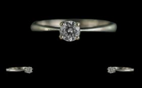 18ct White Gold - Pleasing Quality Single Stone Diamond Set Ring. Hallmark to Interior of Shank. The