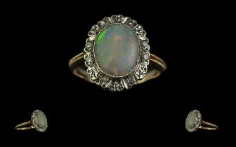 Ladies 18ct Gold Attractive Opal and Diamond Set Cluster Ring. The Central Large Opal of Good