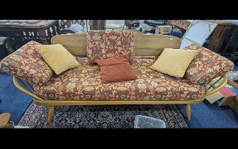 Ercol Blonde Sofa/Day Bed, plank back, spindle supports. Length 82''.