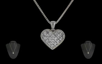 18ct White Gold - Excellent Quality Diamond Set Heart Shaped Pendant Attached to a 18ct White Gold