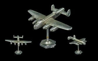 Vintage Chrome Model of Lancaster Bomber. Chrome Paperweight of Lancaster Bomber, 9 cms High, 14 cms