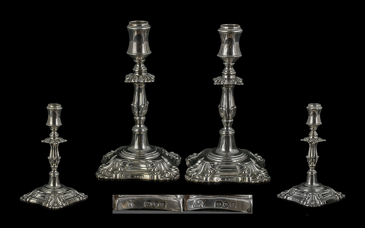 Pair of Small Silver Candlesticks in traditional style, measure 5'' high. Fully hallmarked.