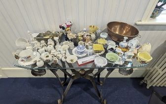 Box of Collectible Pottery & Porcelain, including assorted Oriental cups, pots and dishes, a