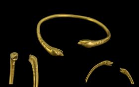 A Roman Gold Snake Head Bangle, Realistically Modelled Snake Head On A Plain Band,