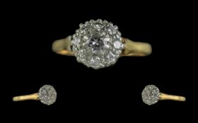 Edwardian Period 1902 - 1910 18ct Gold and Platinum Diamond Set Cluster Ring, Flower head Setting.