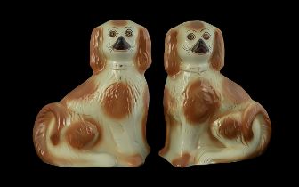 Pair Of Staffordshire Flat Back Spaniels, Height 12½ Inches