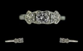 Edwardian Period 1902 - 1910 Well Designed Diamond Set Ring, In 18ct Gold and Platinum. Marked to
